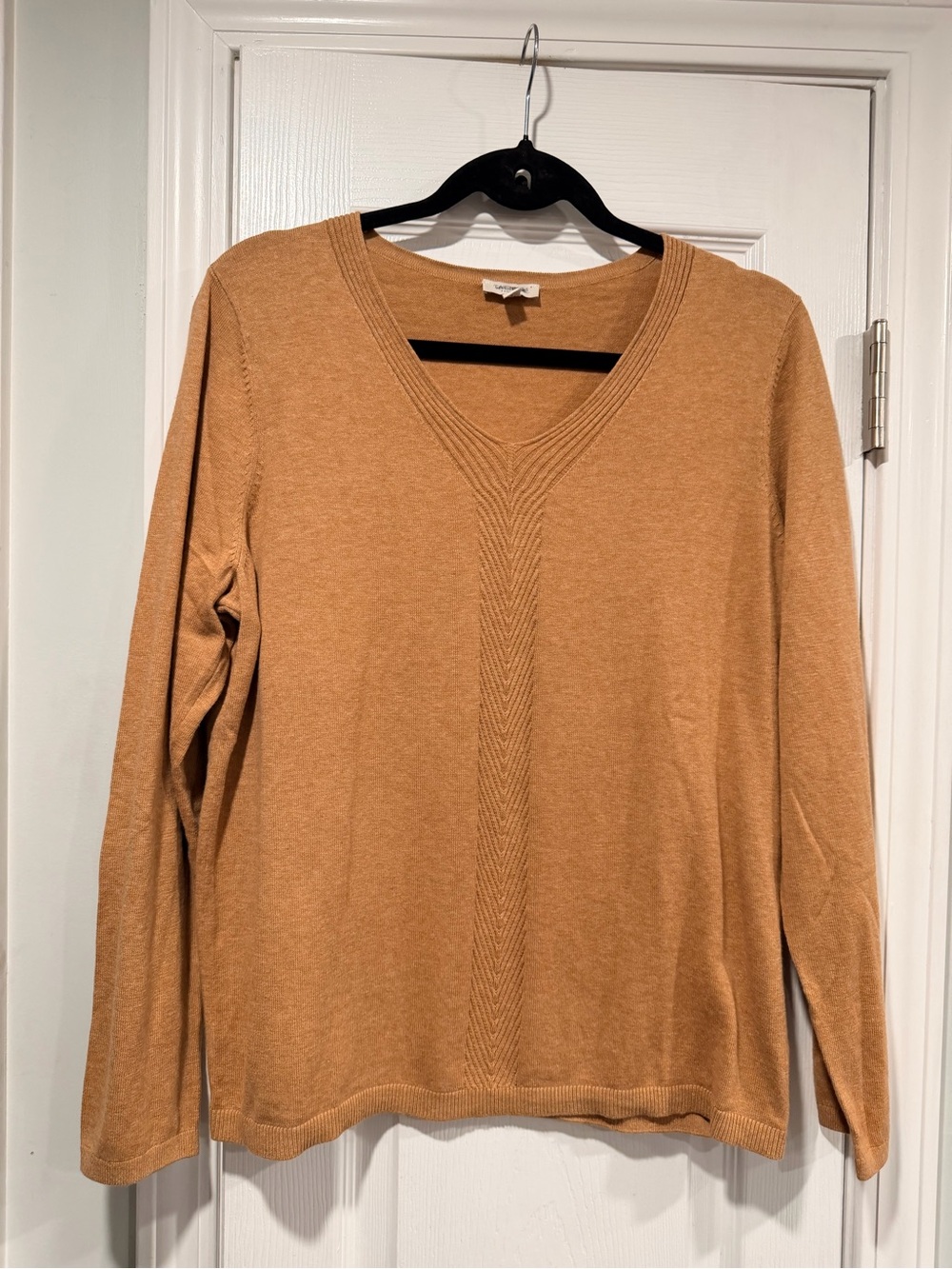 NWOT Talbots Size LP Camel  V-Neck 100% Cotton Sweater Long Sleeve Knit Pullover